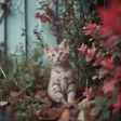 Domestic shorthair kitten sitting beside the plants - Knose breeder partner